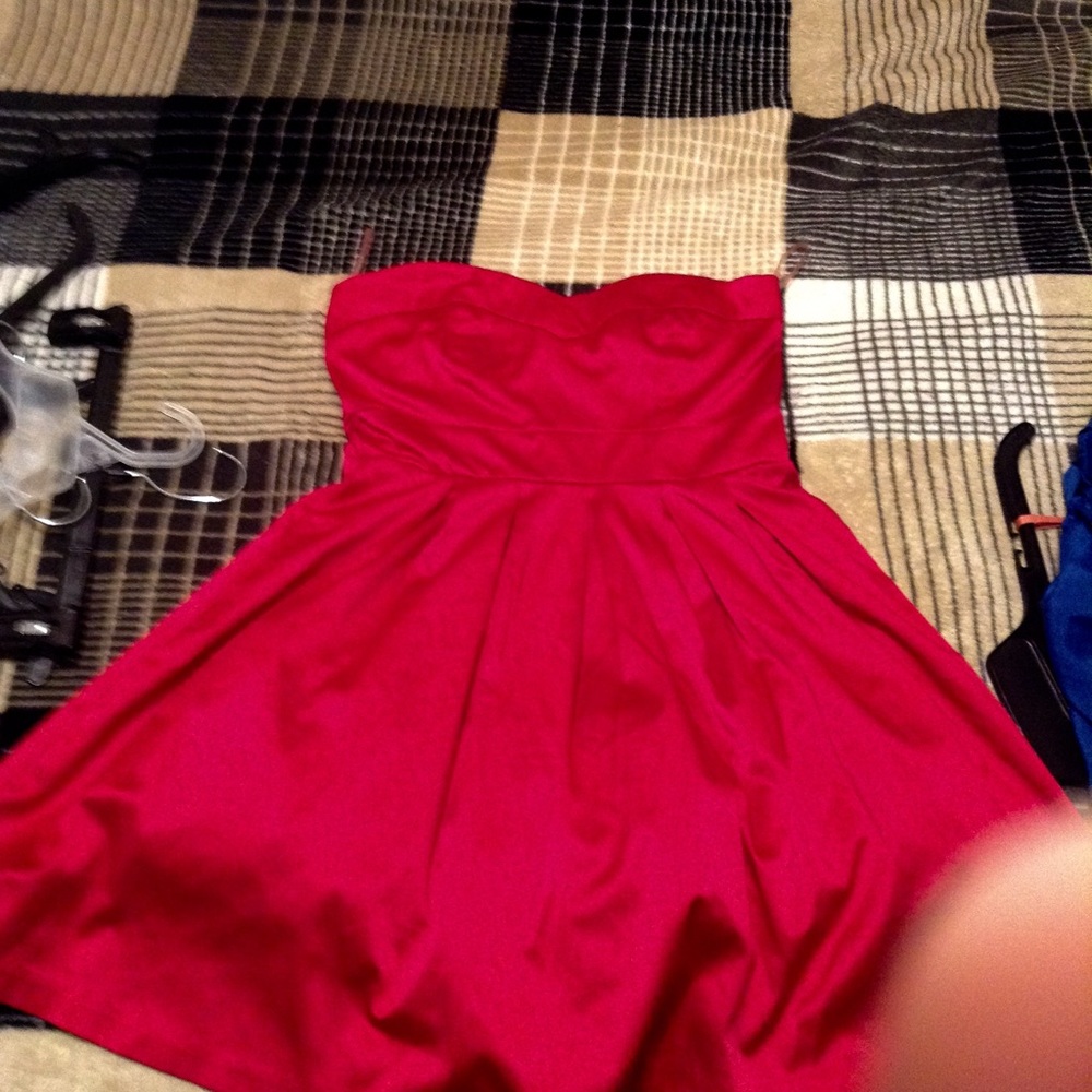 Red satin mini ball gown